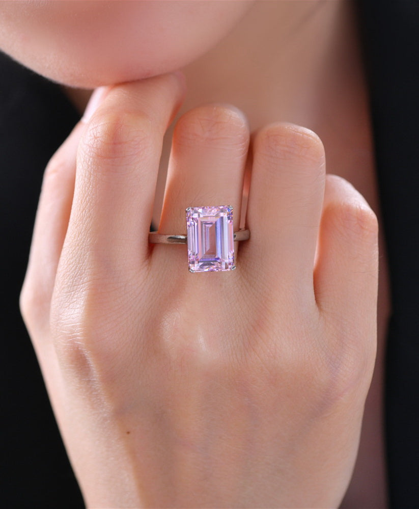emerald cut 5a cubic zirconia engagement ring in sterling silver