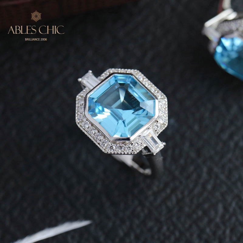 Asscher Topas Paved Ring 5912