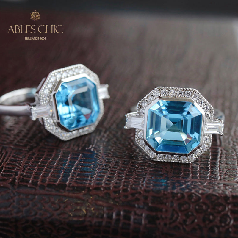 Asscher Topas Paved Ring 5912