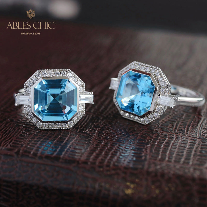 Asscher Topas Paved Ring 5912