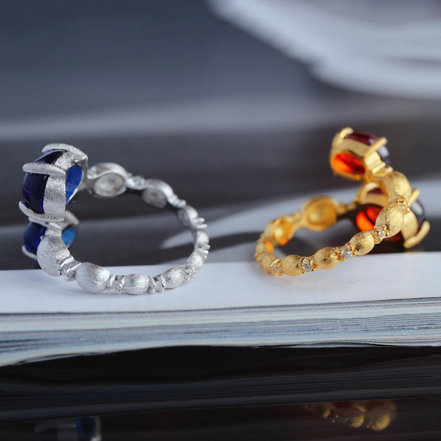 Offener Ring aus mattiertem Granat 6189