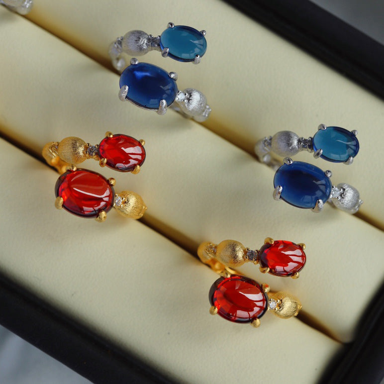 Offener Ring aus mattiertem Granat 6189