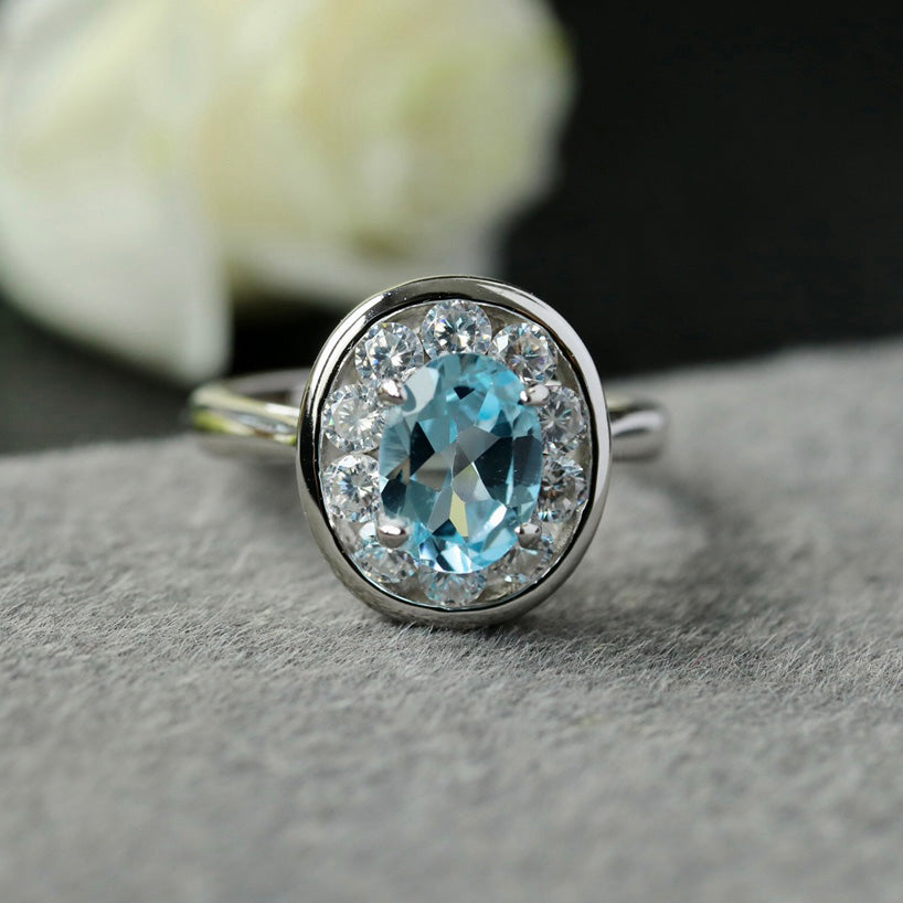 Ovaler Halo-Edelsteinring 6356