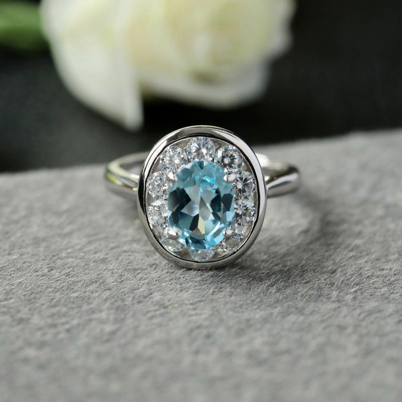 Ovaler Halo-Edelsteinring 6356