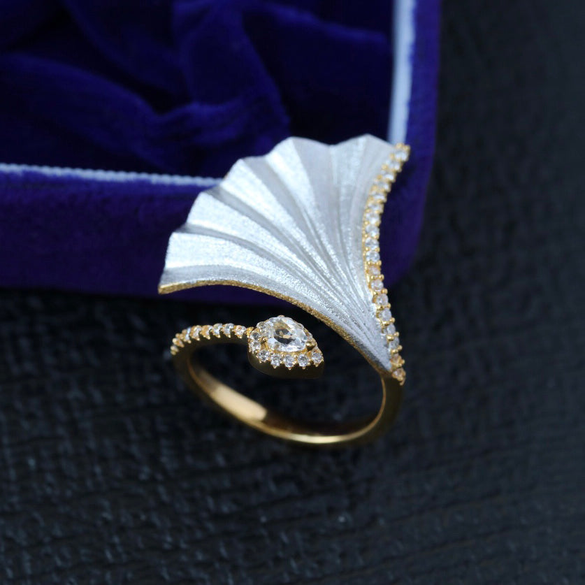 Seidiger zweifarbiger Ginkgo-Ring 6378