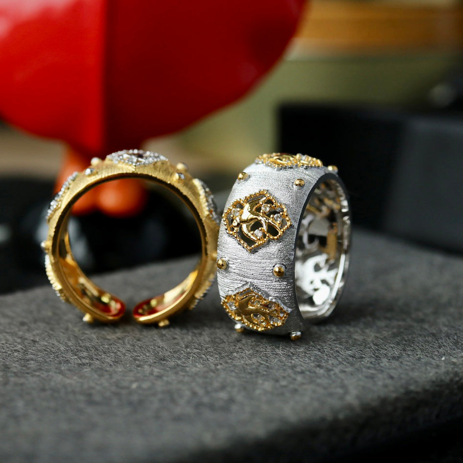 Offener Ring mit Laubsägearbeit, seidig, 6436