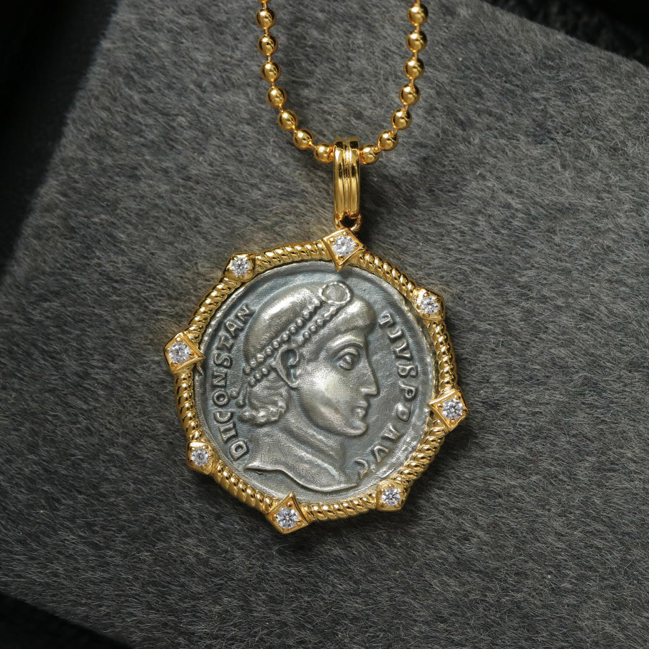 Griechische Münze Achteck Halskette 6445