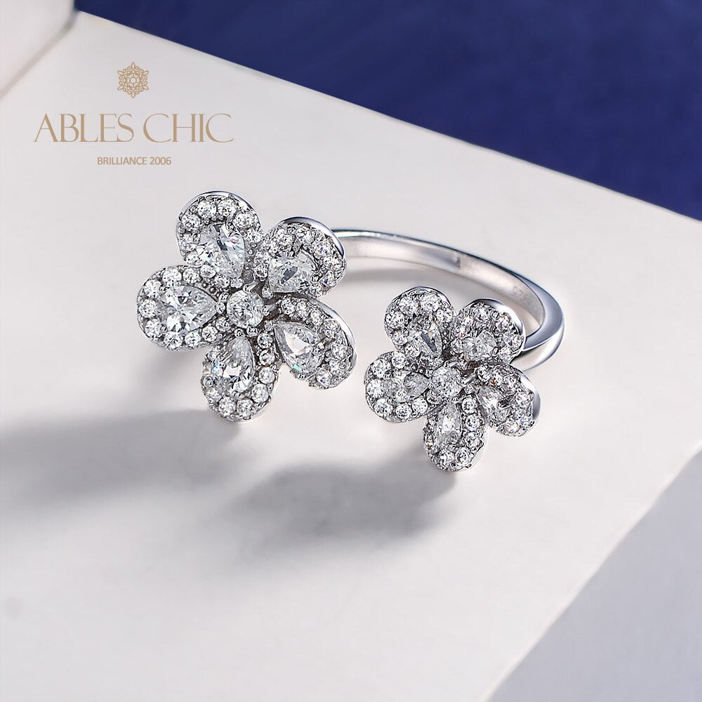 Offener Ring mit gepflasterten Blumen R1378