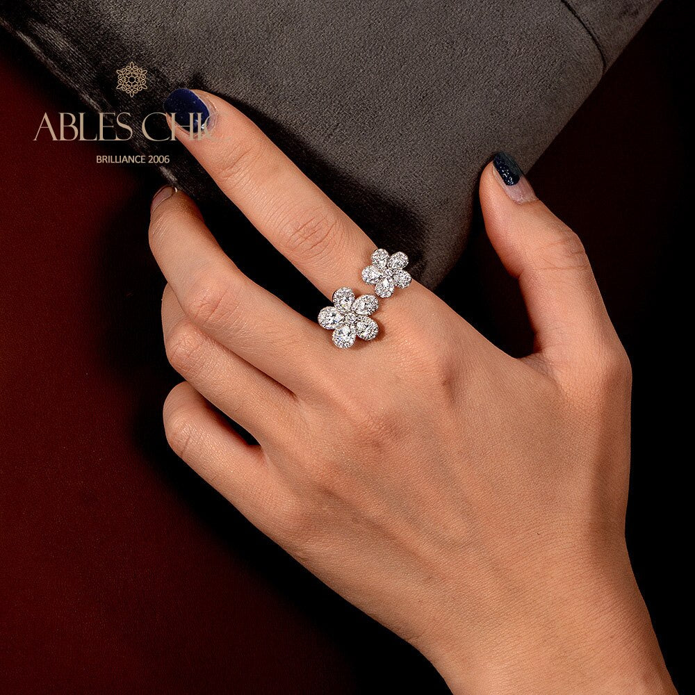 Offener Ring mit gepflasterten Blumen R1378