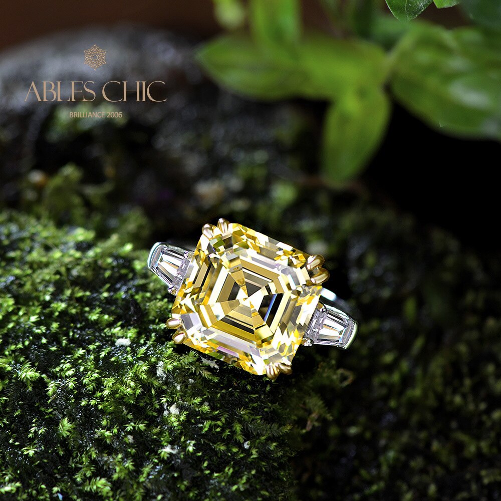 Asscher Ehering mit gelbem Citrin R0864
