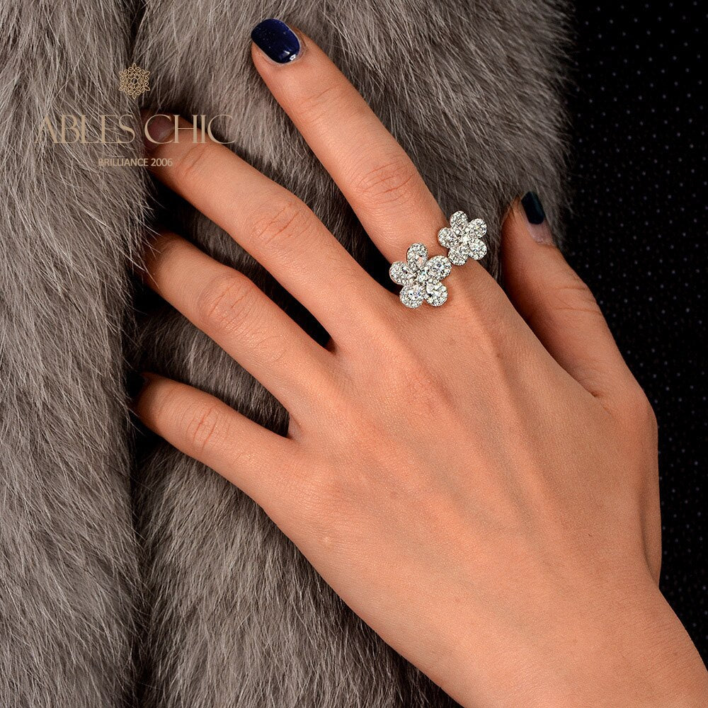 Offener Ring mit gepflasterten Blumen R1378