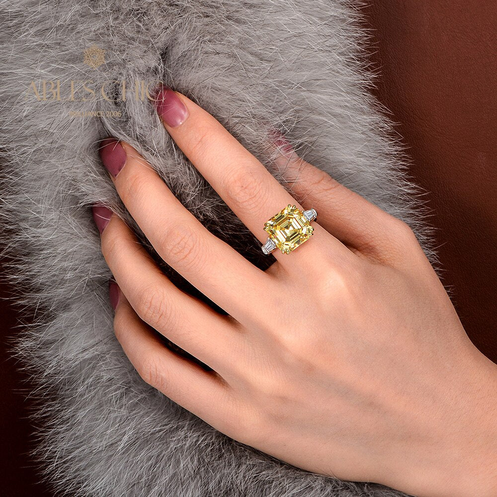 Asscher Ehering mit gelbem Citrin R0864