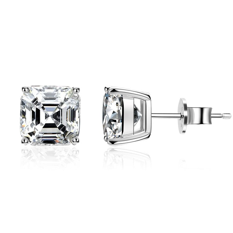 Solitär-Ohrringe mit 3 Karat Asscher-Steinen und 5a Zirkonia