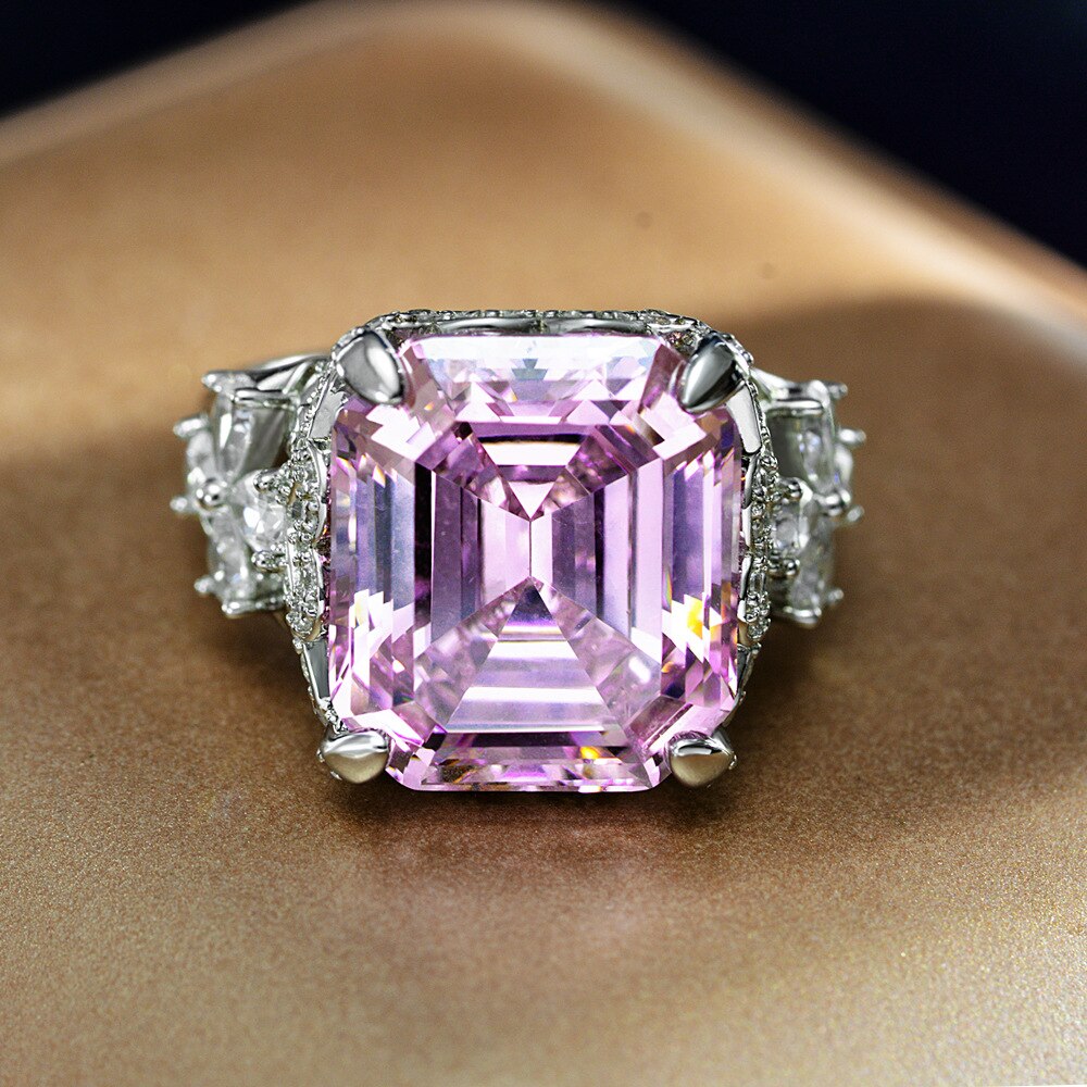 Kunzit-Asscher-Rosa-Brautring R1570