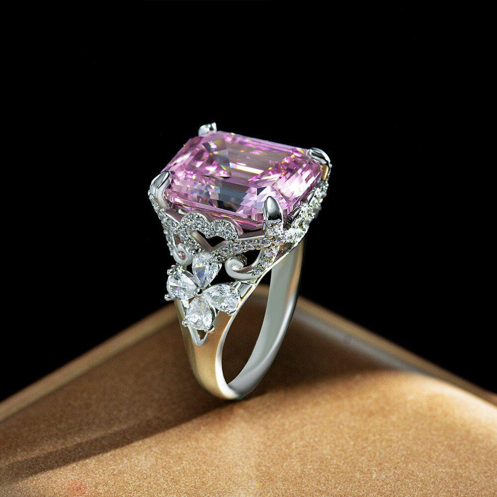 Kunzit-Asscher-Rosa-Brautring R1570