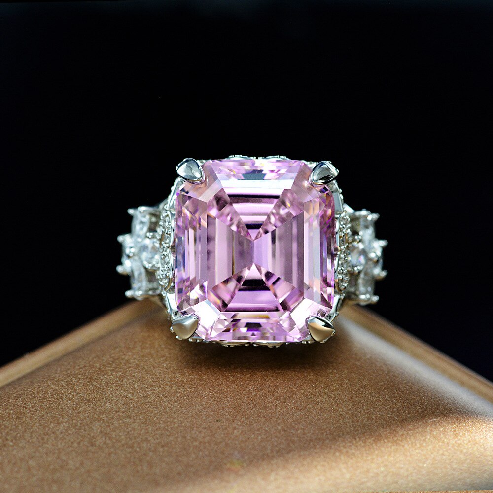 Kunzit-Asscher-Rosa-Brautring R1570