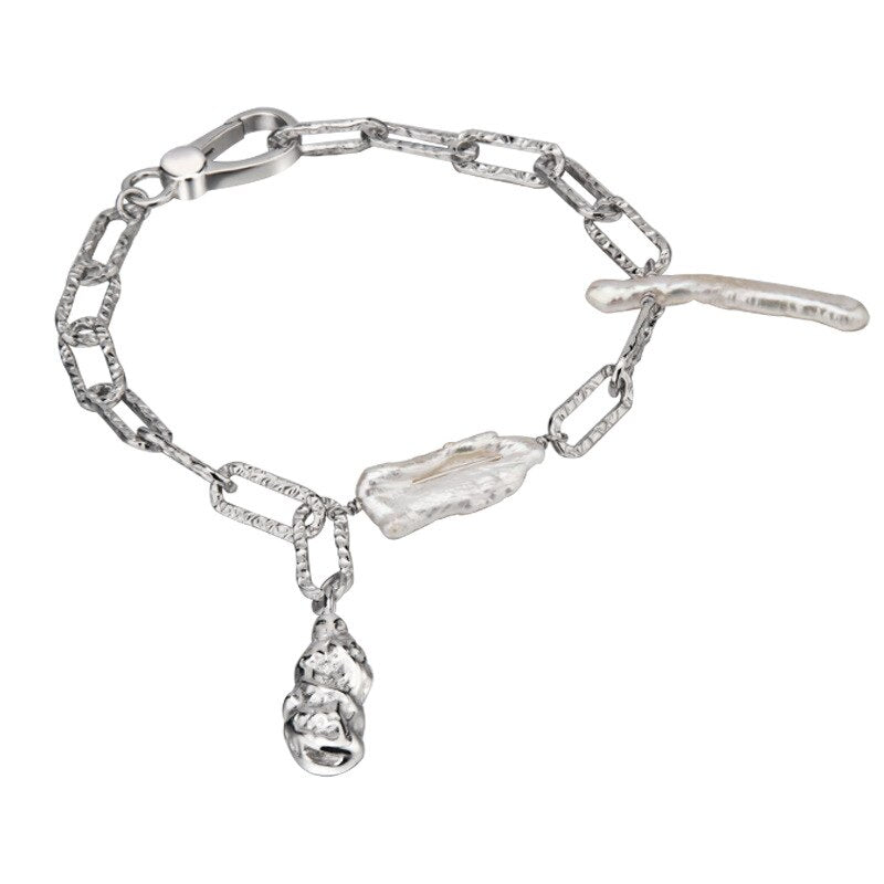 Verlängertes Kettenarmband mit Barockperlen B1038