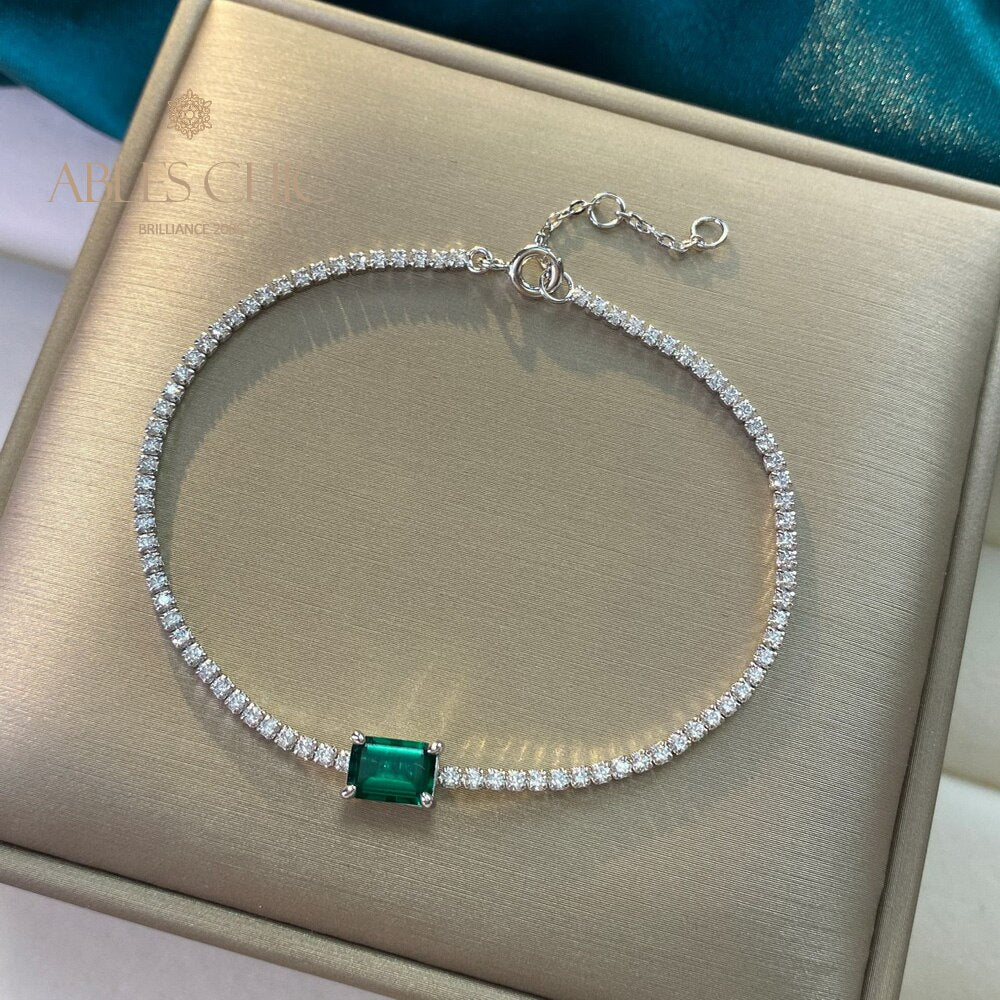 Lab Smaragd Solitär Bling Armband B0826