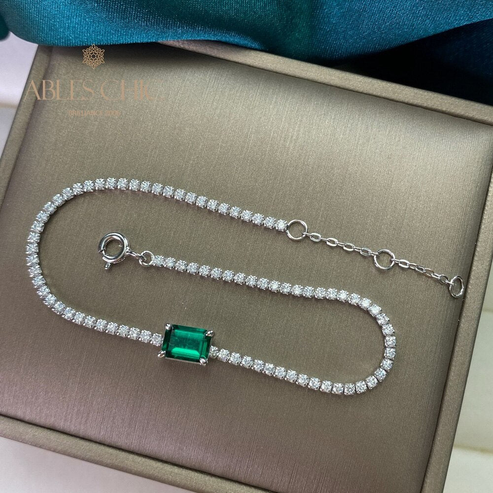 Lab Smaragd Solitär Bling Armband B0826