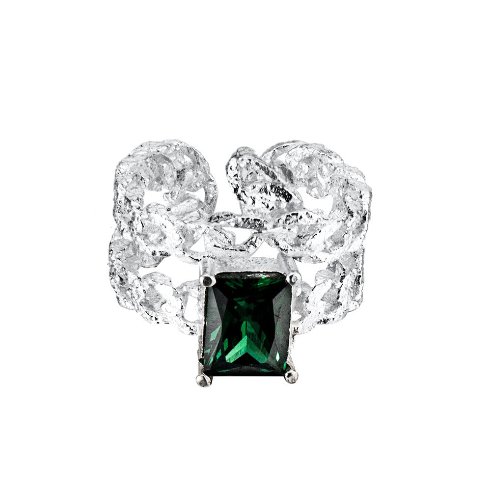 Offener Ring mit Smaragd-Zirkonstruktur R1165