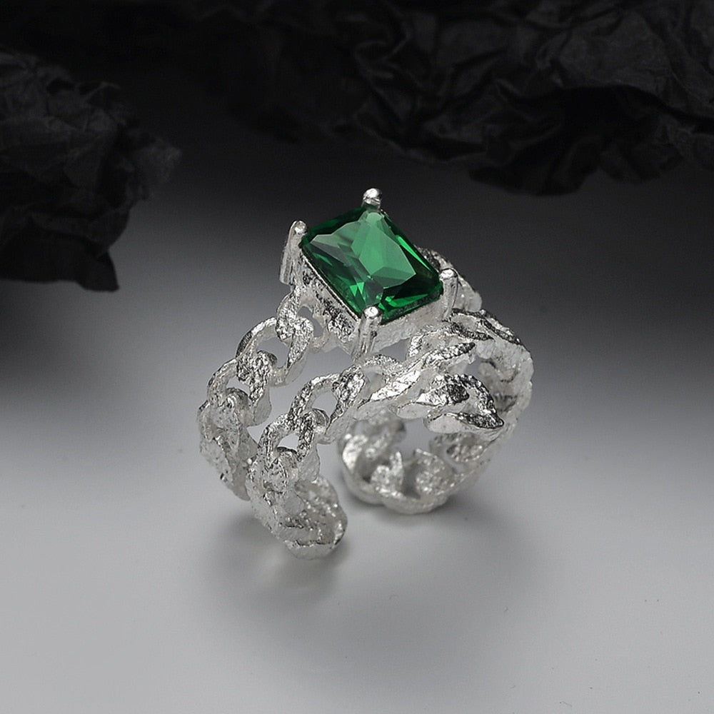 Offener Ring mit Smaragd-Zirkonstruktur R1165