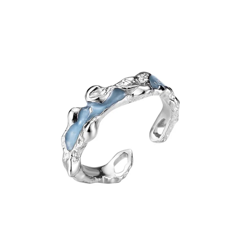 Unregelmäßiger blauer Emaille-Ring R1223