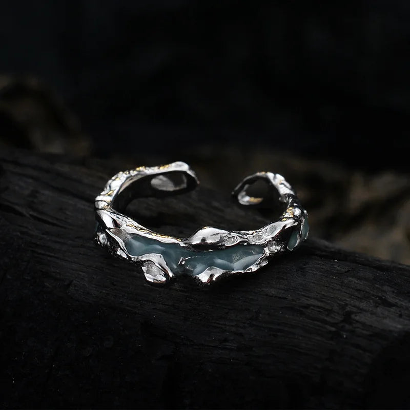 Unregelmäßiger blauer Emaille-Ring R1223