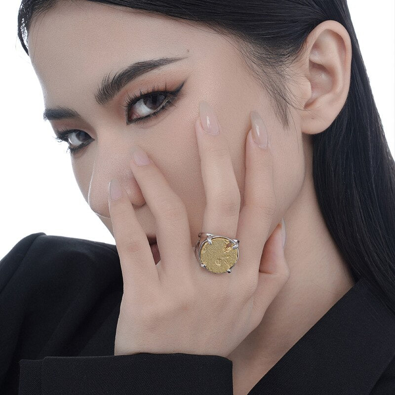 Mattierter Münzring mit dicker Scheibe R1208