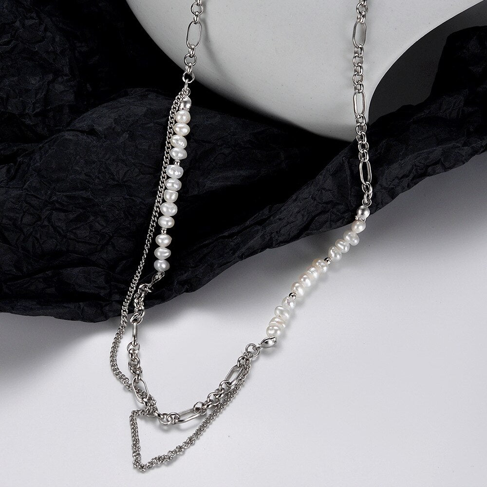 Verlängerte Figaro-Kette mit Barockperlen N1036