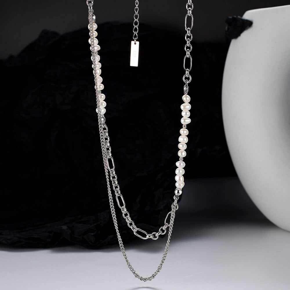Verlängerte Figaro-Kette mit Barockperlen N1036