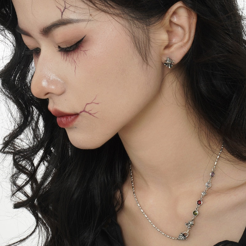 Bunte Zirkon Perlen Halskette N1000