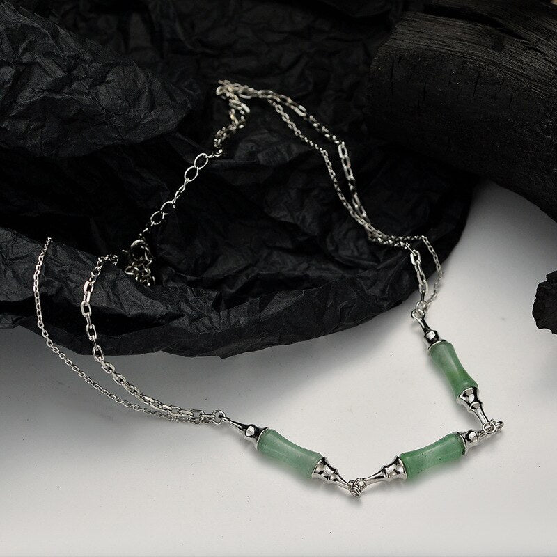 Grüne Jade Bambus Knoten Halskette N1046