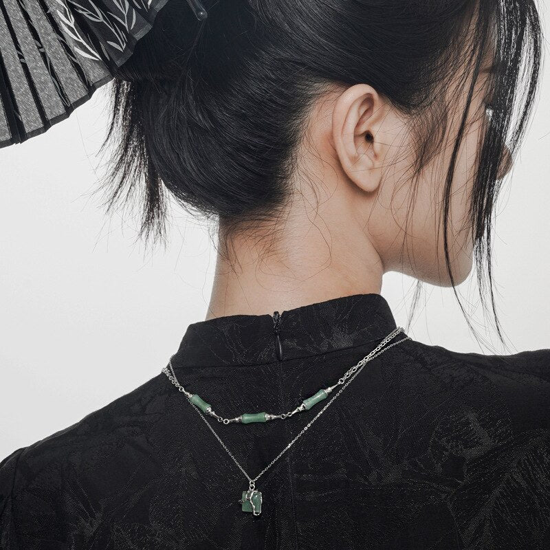 Grüne Jade Bambus Knoten Halskette N1046