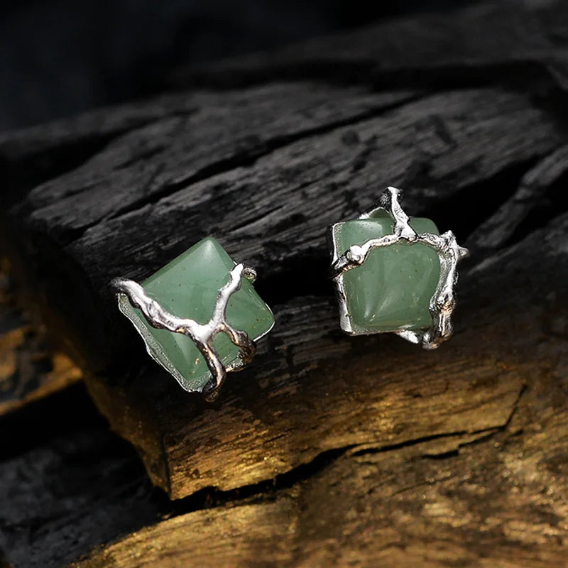 Jade-Rindenelement-Ohrring E1157