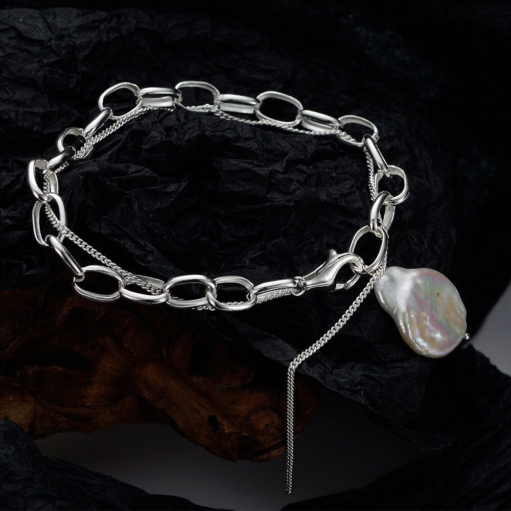 Armband mit barocken Perlen und Kabelgliedern B1025