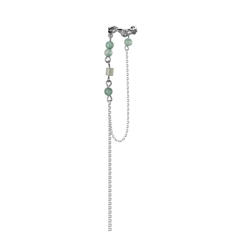 Jadeperlen Lange Kette Ohrmanschette E1116, 1 Stück