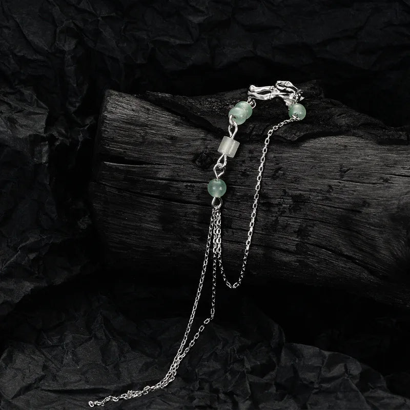 Jadeperlen Lange Kette Ohrmanschette E1116, 1 Stück