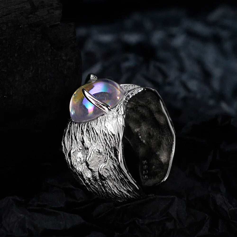 Mondstein-Ring mit klobigem Muster R1214