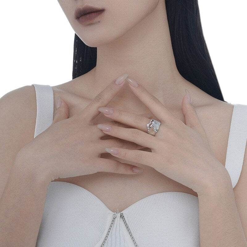 Ring mit quadratischem Stein und Alien-Muster R1198