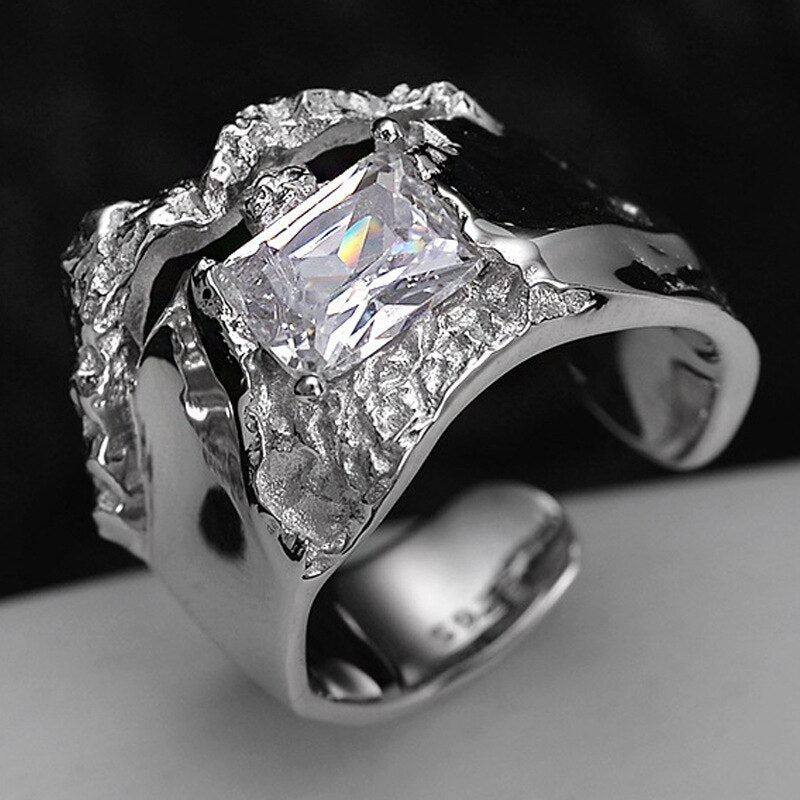 Ring mit quadratischem Stein und Alien-Muster R1198