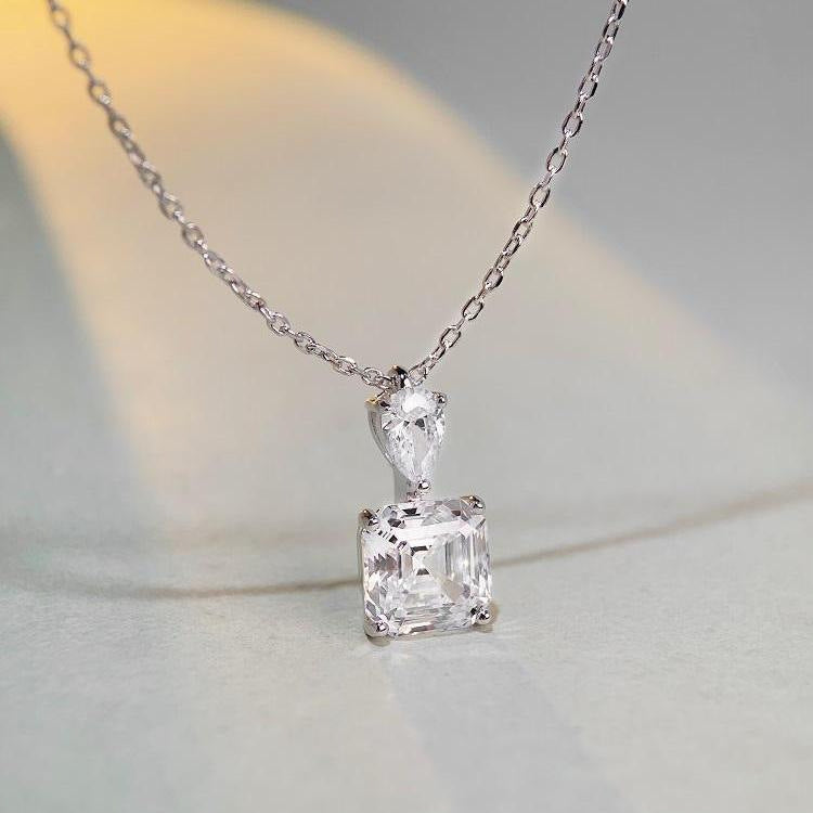 Solitär-Halskette mit 3 Karat Asscher 5a CZ