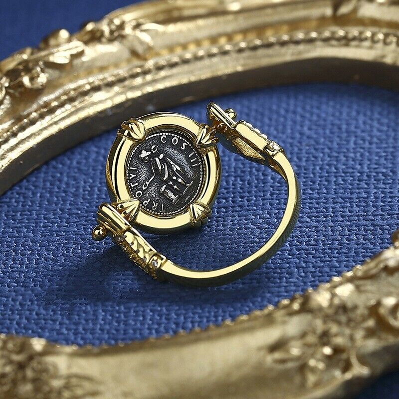 Griechische Münze umdrehen CZ Halo Ring R1003