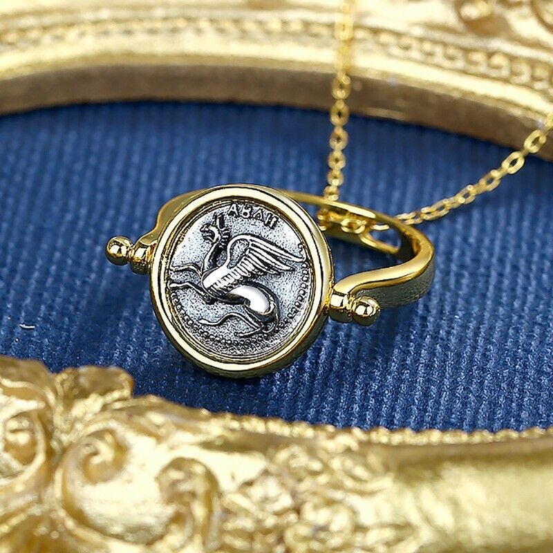 Greif-Delfin-Replik-Ring mit griechischer Münze R1021
