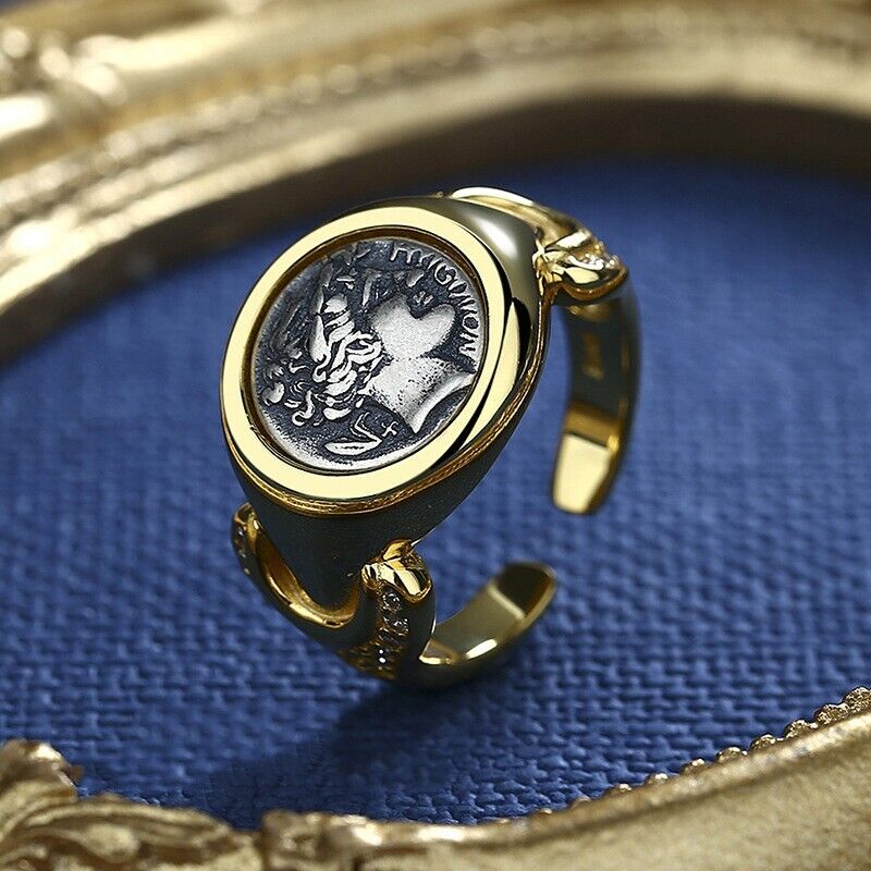 Griechischer Apollo-Ring mit römischer Münze, Replik, R1017