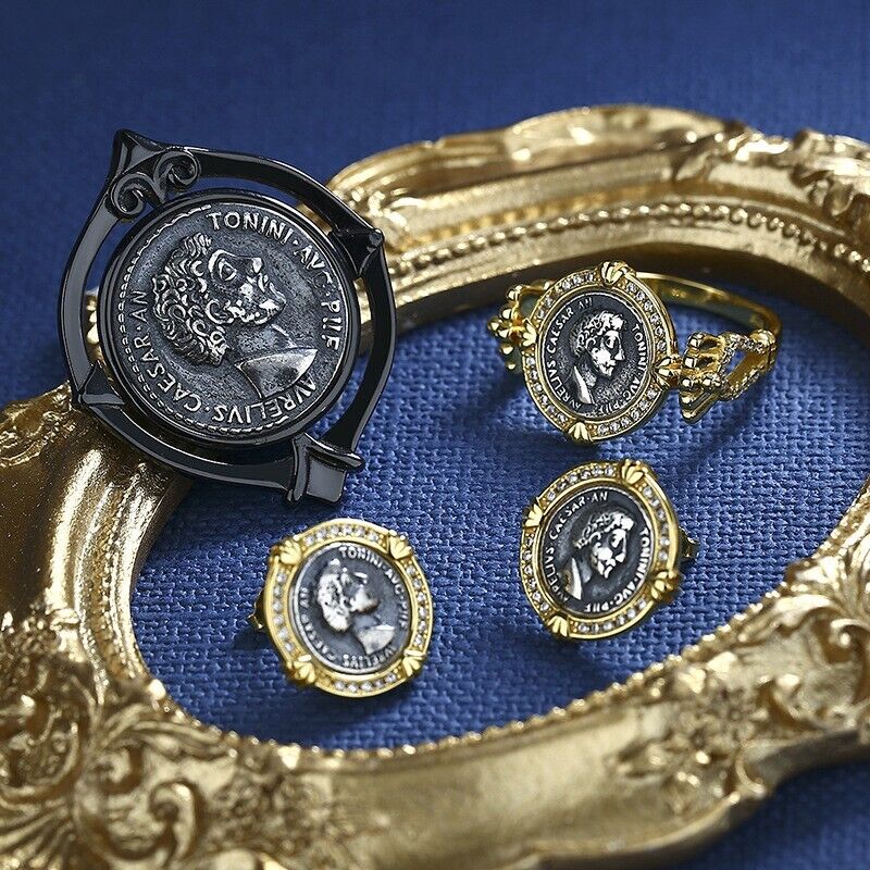 Griechische Münze umdrehen CZ Halo Ring R1003