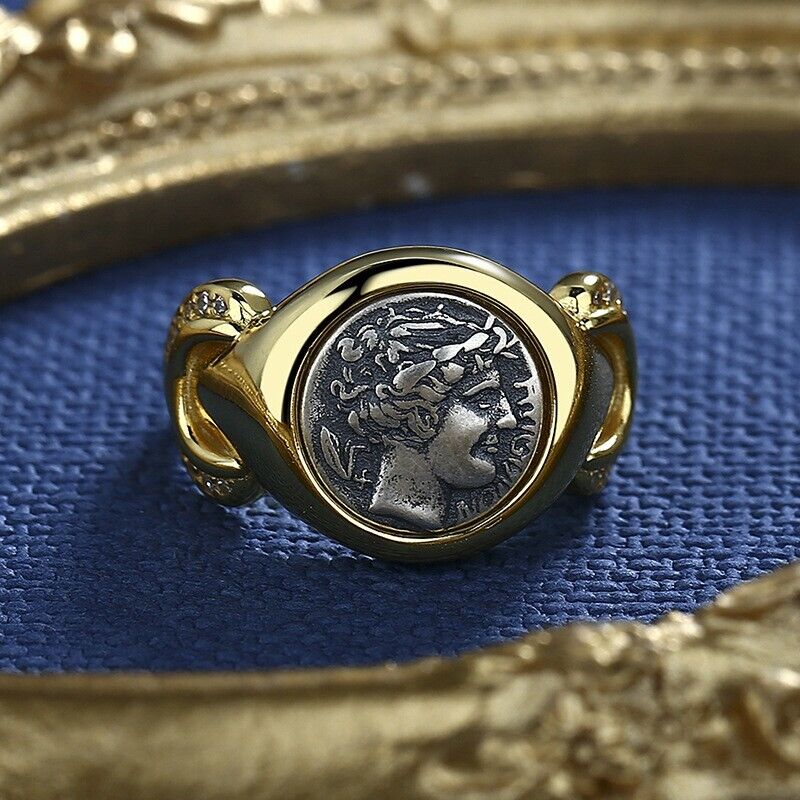 Griechischer Apollo-Ring mit römischer Münze, Replik, R1017
