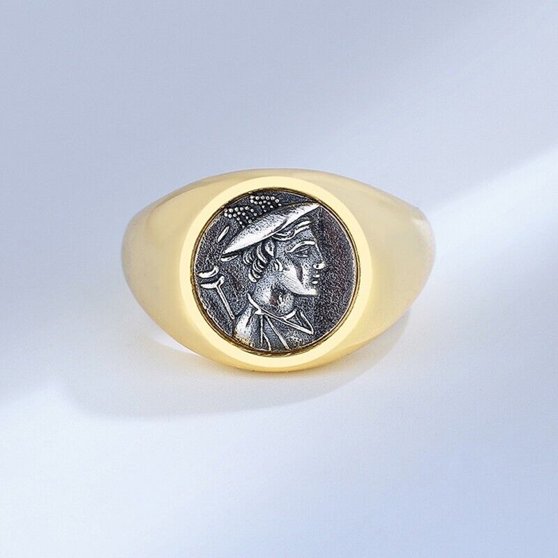 Griechischer Hermes-Ring mit römischer Münze, Replik, R1033