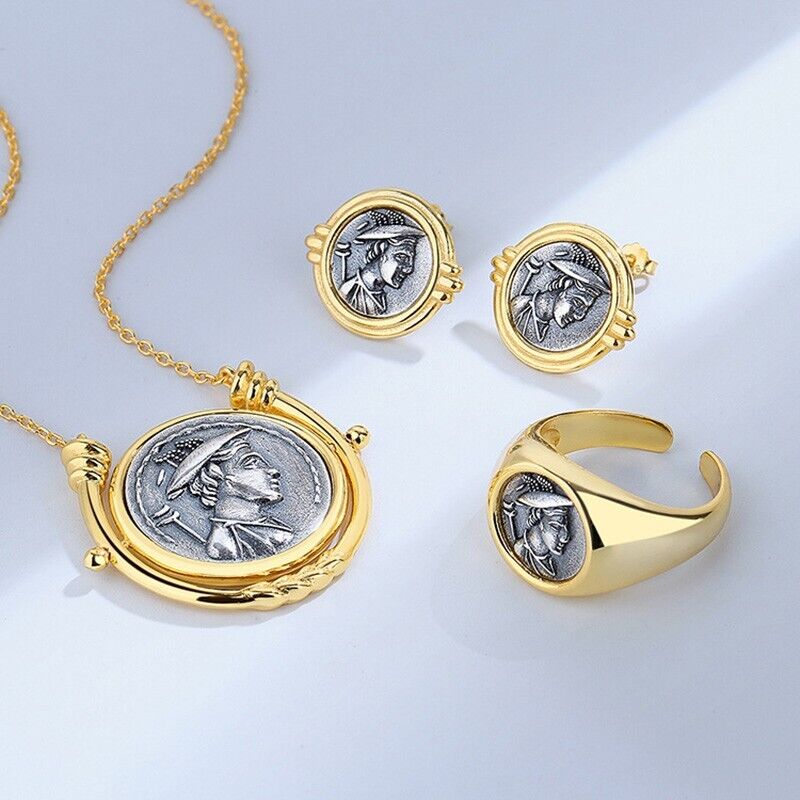 Griechischer Hermes-Ring mit römischer Münze, Replik, R1033