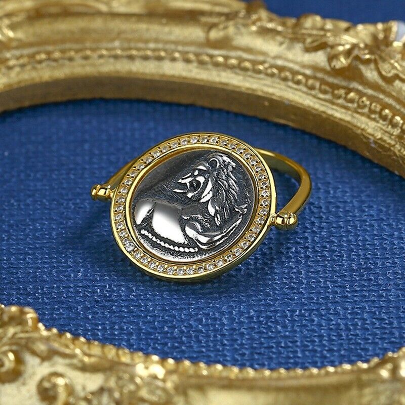 CZ Halo Lion Flip Griechischer Münzring R1059