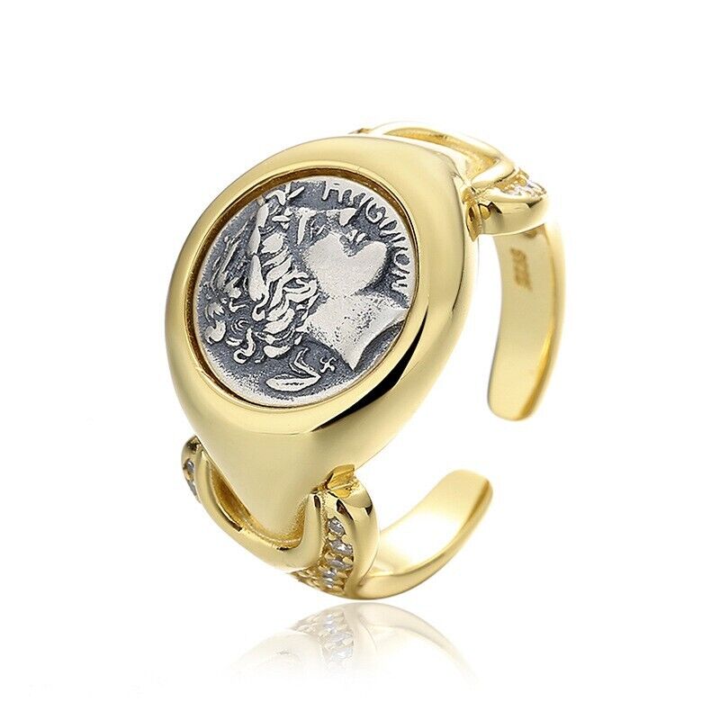 Griechischer Apollo-Ring mit römischer Münze, Replik, R1017